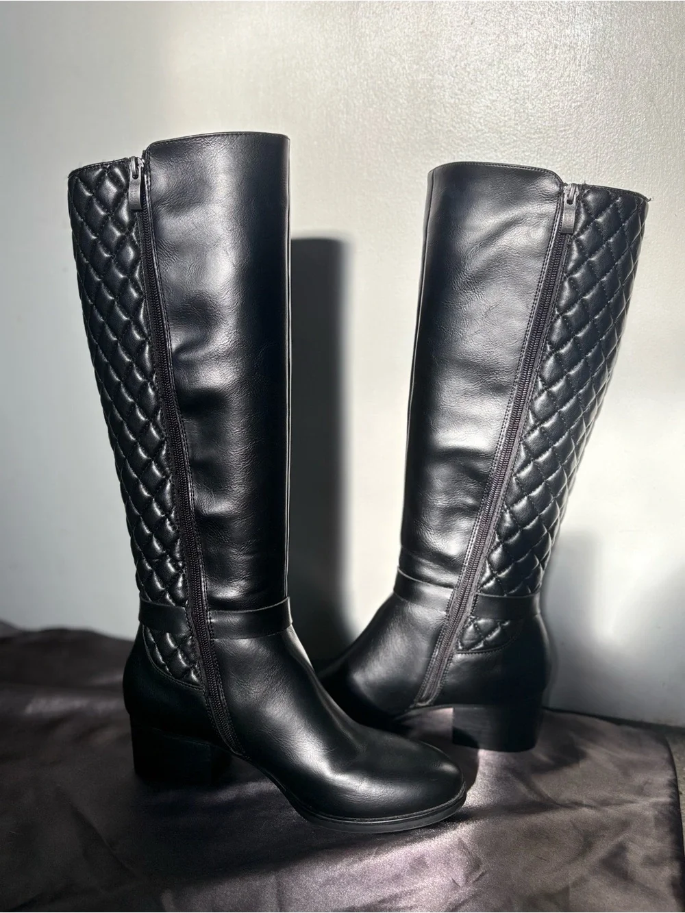 Adrienne Vittadini Black Quilted Shaft Over-the-Knee Boots